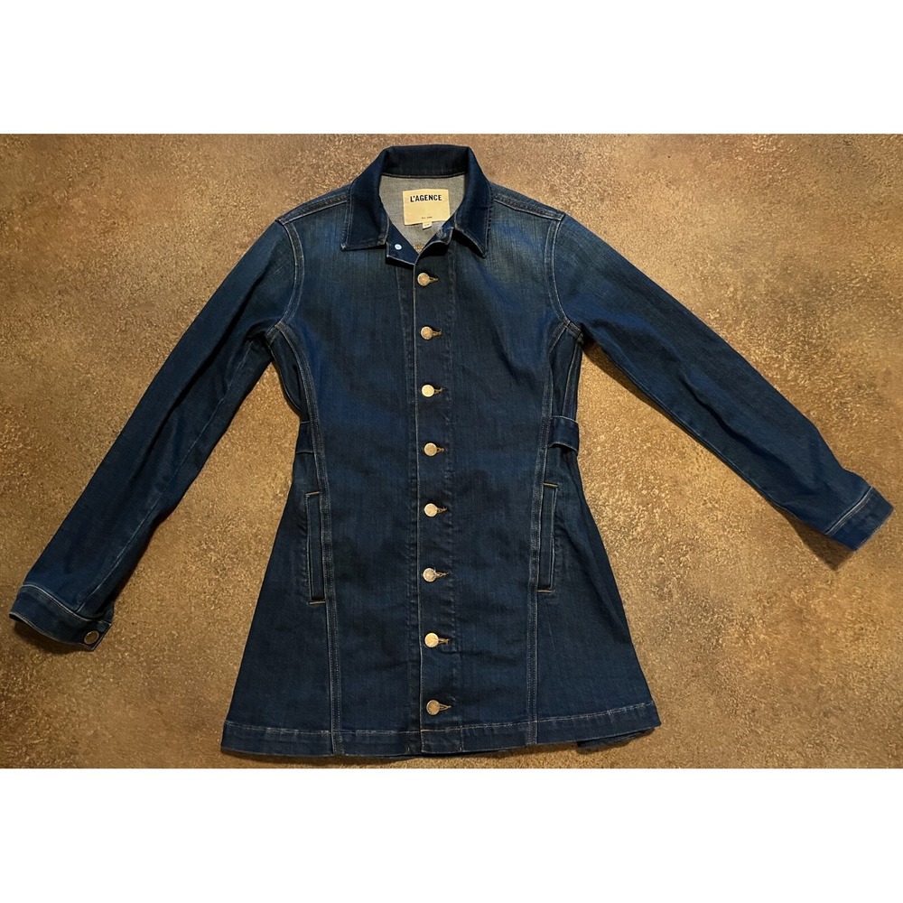New L'Agence Fit And Flare Denim Jean Mini Dress Button Up Long Jacket Women S